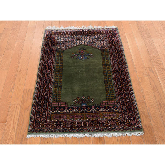 Tribal & Geometric Wool Hand Knotted Rug Green Blue 2.6X4.0 -O087917