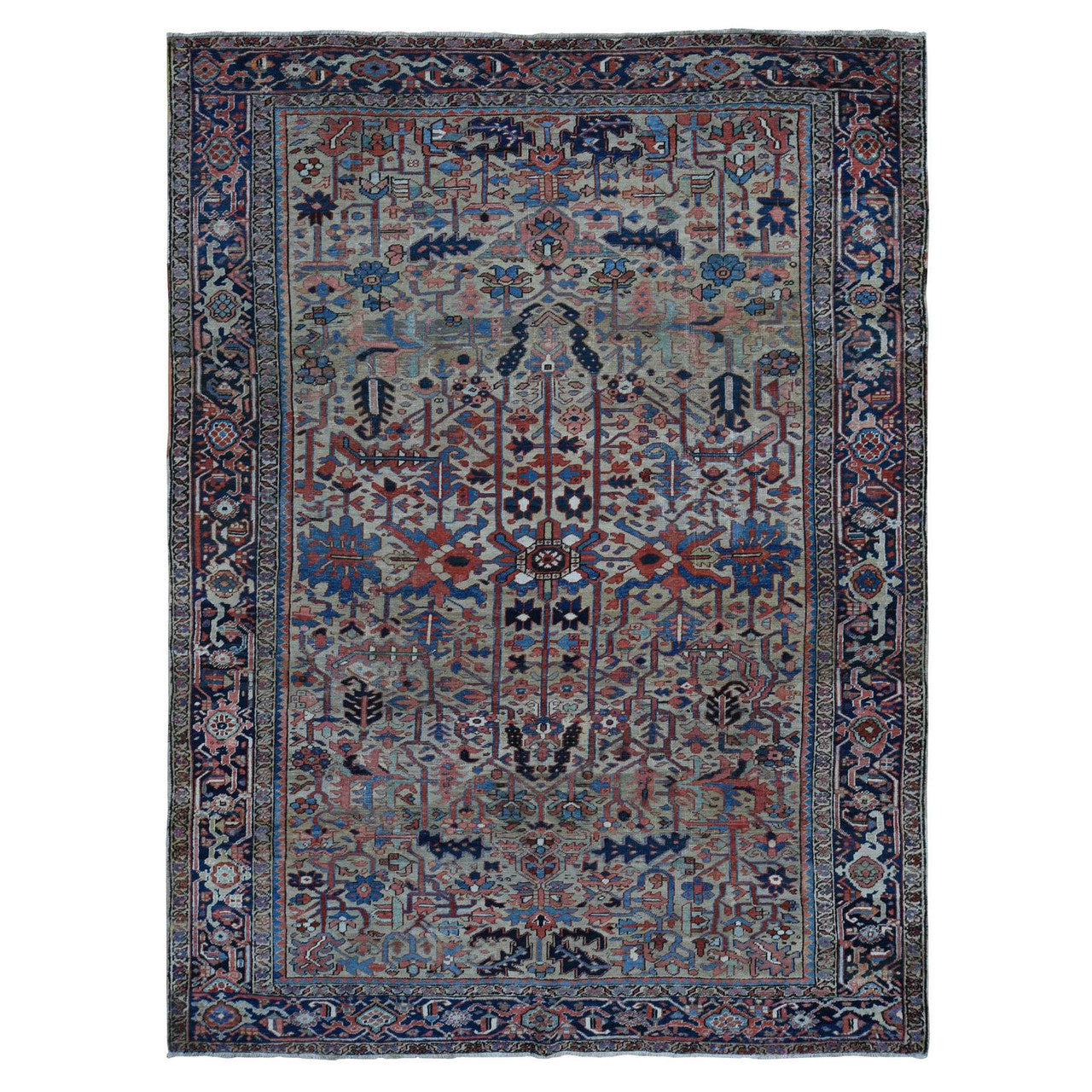 Beige 9'3" x 12'4" Heriz Hand knotted Wool Rug -O087918