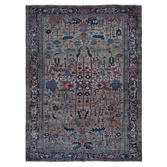 Heriz Wool Hand Knotted Rug Beige Blue 9.3X12.4 -O087918