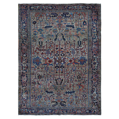 Heriz Wool Hand Knotted Rug Beige Blue 9.3X12.4 -O087918