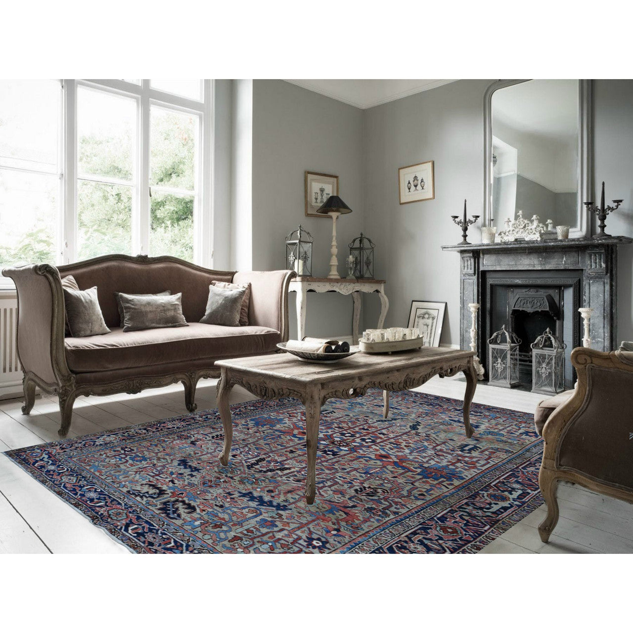 Beige 9'3" x 12'4" Heriz Hand knotted Wool Rug -O087918
