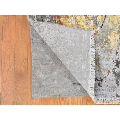 Modern and Contemporary Wool & Silk Hand Knotted Rug Grey No Border 1.10X3.2 -O087919