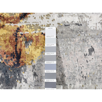 Modern and Contemporary Wool & Silk Hand Knotted Rug Grey No Border 1.10X3.2 -O087919