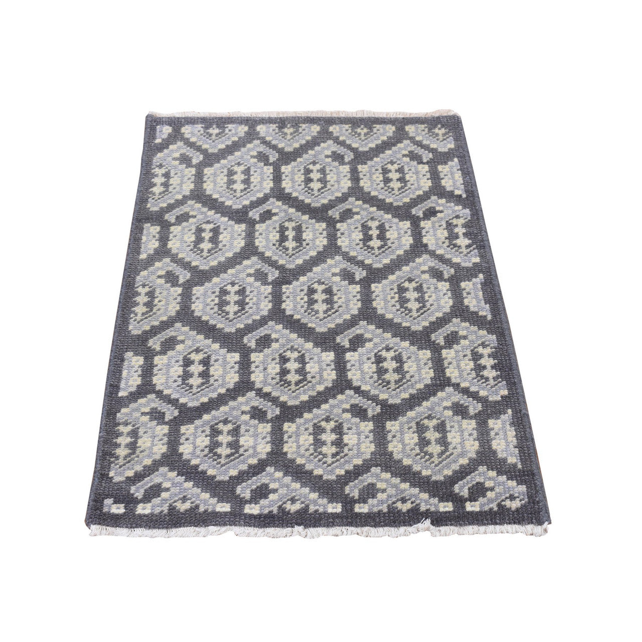 Gray 2'0" x 3'0" Oushak And Peshawar Hand knotted Wool Rug - Sku: O087922