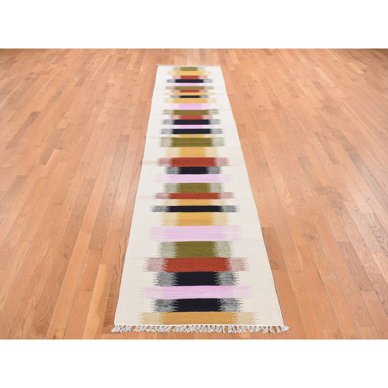 Flat Weave Wool Hand Woven Rug Ivory No Border 2.7X12.2 -O087926
