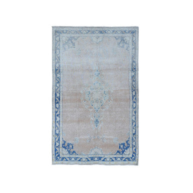 Overdyed & Vintage Worn Wool Hand Knotted Rug Pink Blue 4.7X6.7 -O087930