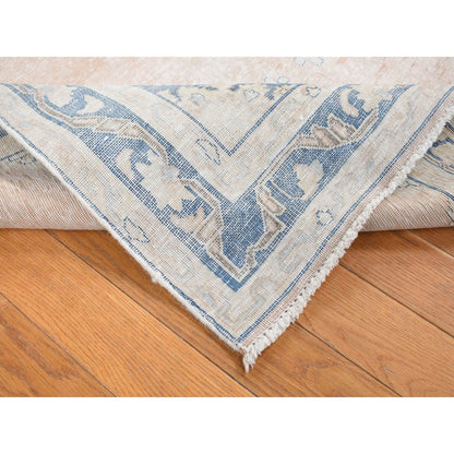Overdyed & Vintage Worn Wool Hand Knotted Rug Pink Blue 4.7X6.7 -O087930
