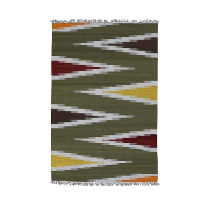 Flat Weave Wool Hand Woven Rug Green No Border 5.1X8.1 -O087931