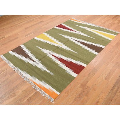 Flat Weave Wool Hand Woven Rug Green No Border 5.1X8.1 -O087931