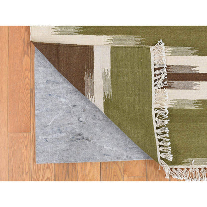Flat Weave Wool Hand Woven Rug Green No Border 5.1X8.1 -O087931