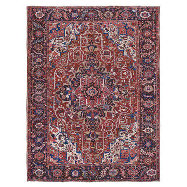 Heriz Wool Hand Knotted Rug Red Blue 9.8X12.10 -O087933