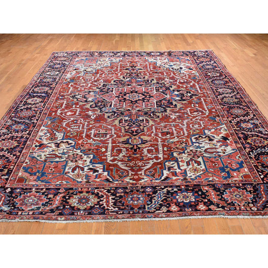 Heriz Wool Hand Knotted Rug Red Blue 9.8X12.10 -O087933
