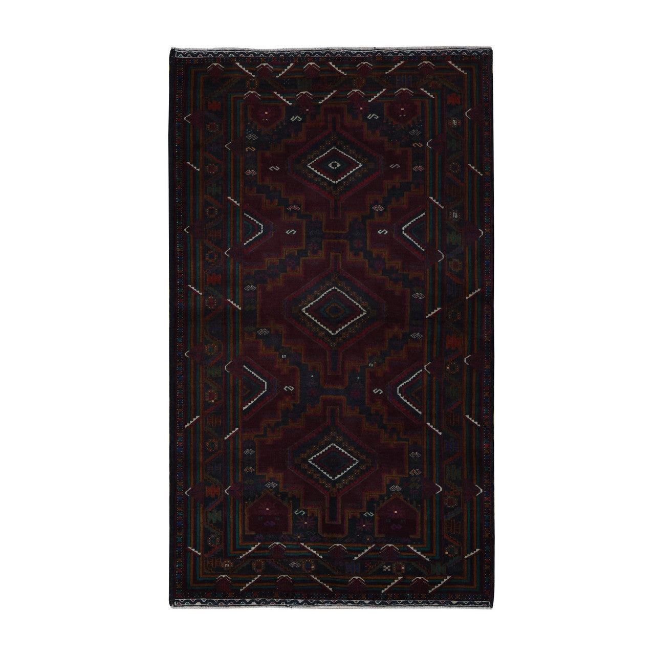 Tribal & Geometric Wool Hand Knotted Rug Red Red 3.10X7.0 -O087935