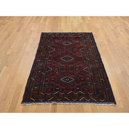 Tribal & Geometric Wool Hand Knotted Rug Red Red 3.10X7.0 -O087935