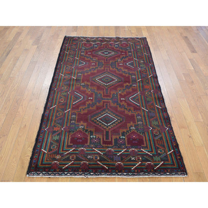 Tribal & Geometric Wool Hand Knotted Rug Red Red 3.10X7.0 -O087935