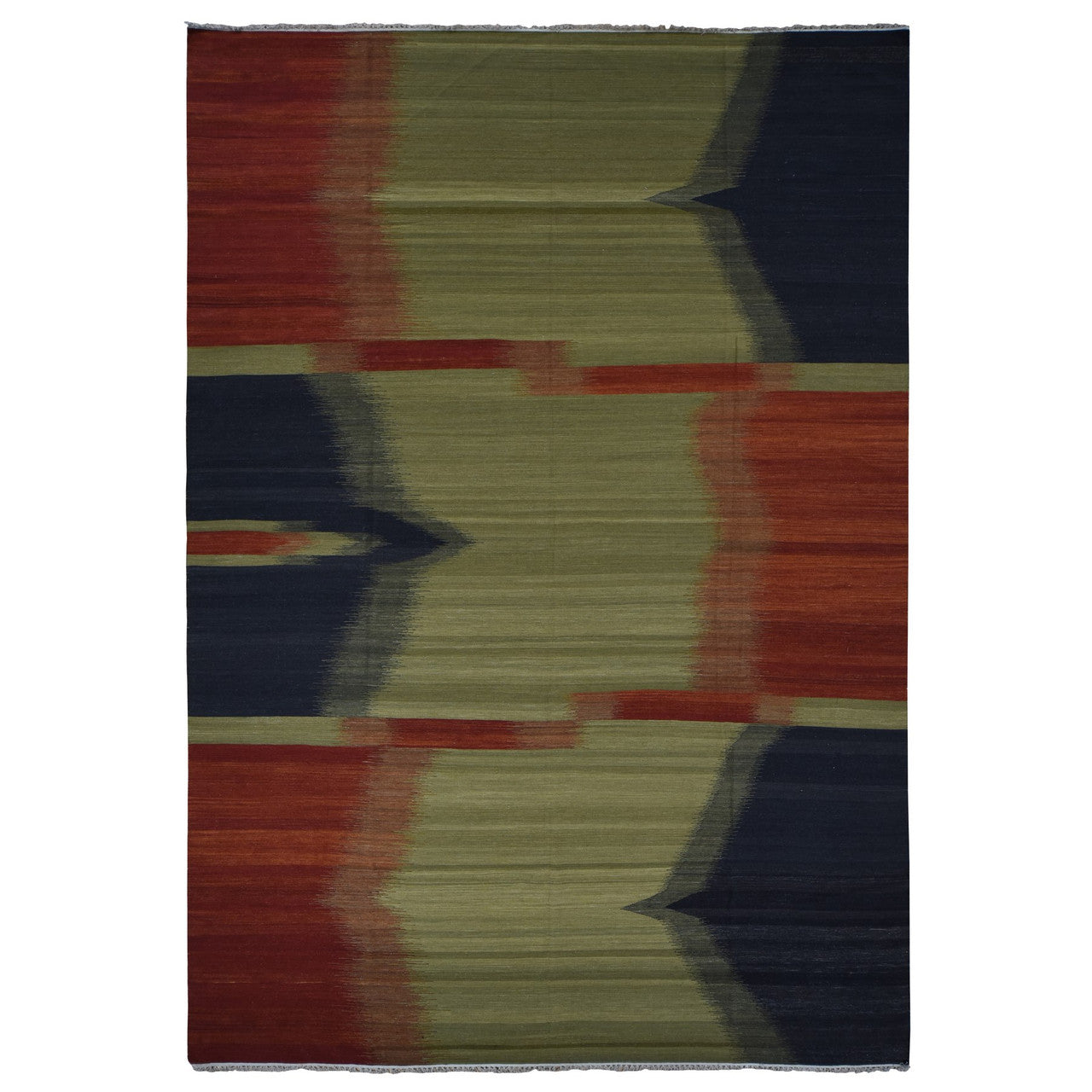 Green 10'0" x 14'6" Flat Weave Hand woven Wool Rug -O087936