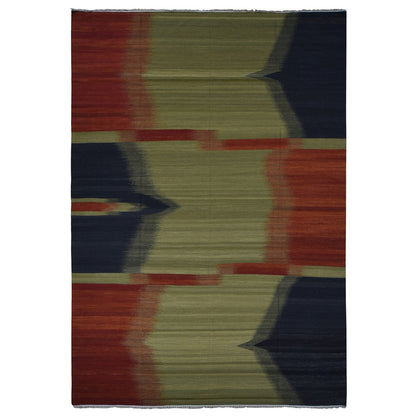 Flat Weave Wool Hand Woven Rug Green No Border 10.0X14.6 -O087936