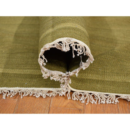 Flat Weave Wool Hand Woven Rug Green No Border 10.0X14.6 -O087936