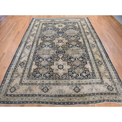 Antique Wool Hand Knotted Rug Blue Midnight Blue 9.4X13.9 -O087939