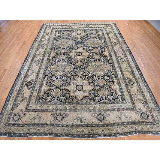 Antique Wool Hand Knotted Rug Blue Midnight Blue 9.4X13.9 -O087939