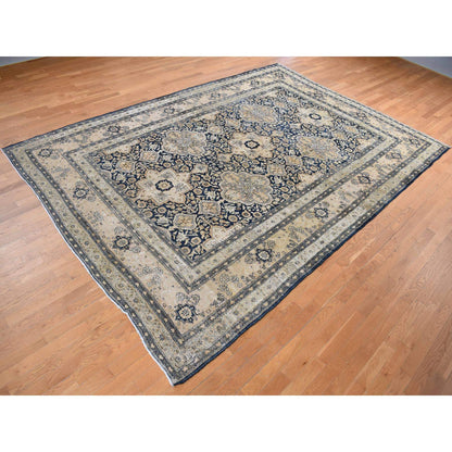 Antique Wool Hand Knotted Rug Blue Midnight Blue 9.4X13.9 -O087939
