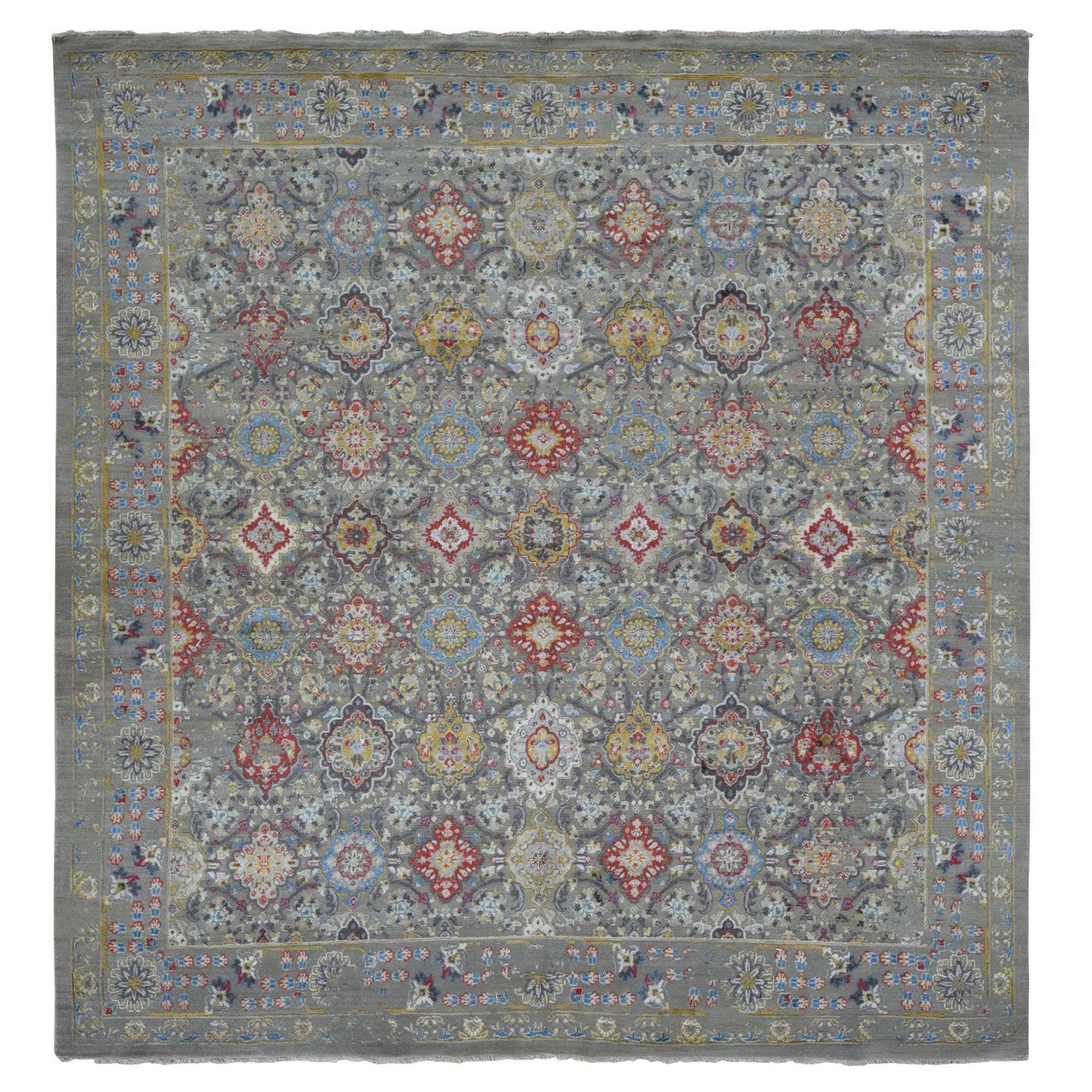 Gray 10'0" x 10'6" Transitional Hand knotted Wool/Silk Rug - Sku: O087946