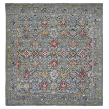 Transitional Wool & Silk Hand Knotted Rug Grey Gray 10.0X10.6 -O087946