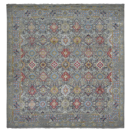 Transitional Wool & Silk Hand Knotted Rug Grey Gray 10.0X10.6 -O087946