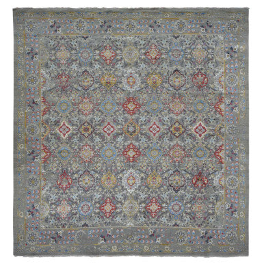 Transitional Wool & Silk Hand Knotted Rug Grey Gray 10.0X10.6 -O087946