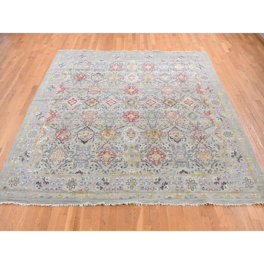 Transitional Wool & Silk Hand Knotted Rug Grey Gray 10.0X10.6 -O087946