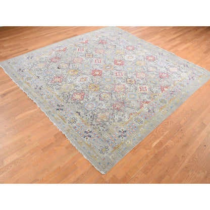 Transitional Wool & Silk Hand Knotted Rug Grey Gray 10.0X10.6 -O087946