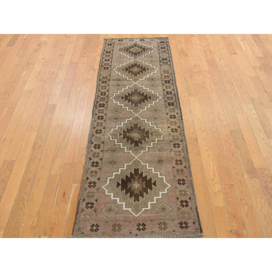 Tribal & Geometric Wool Hand Knotted Rug Brown Brown 2.3X8.3 -O087951