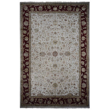 Rajasthan Wool & Silk Hand Knotted Rug Ivory Red 12.0X18.2 -O087952