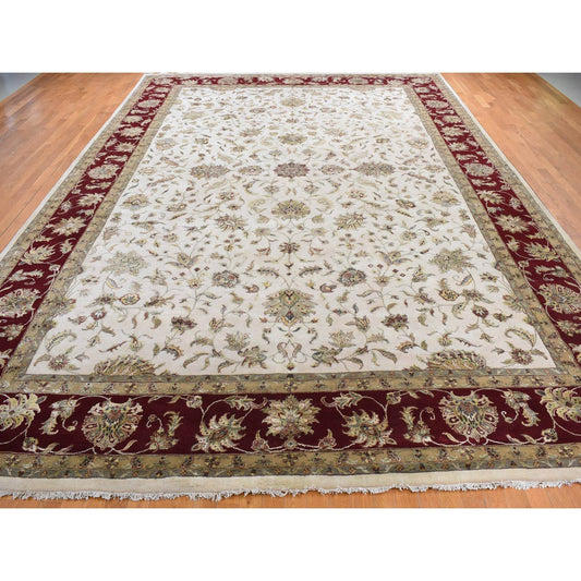 Rajasthan Wool & Silk Hand Knotted Rug Ivory Red 12.0X18.2 -O087952