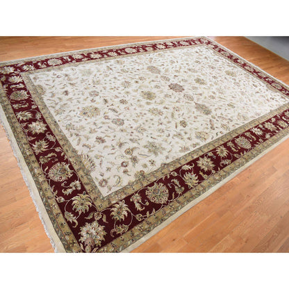 Rajasthan Wool & Silk Hand Knotted Rug Ivory Red 12.0X18.2 -O087952