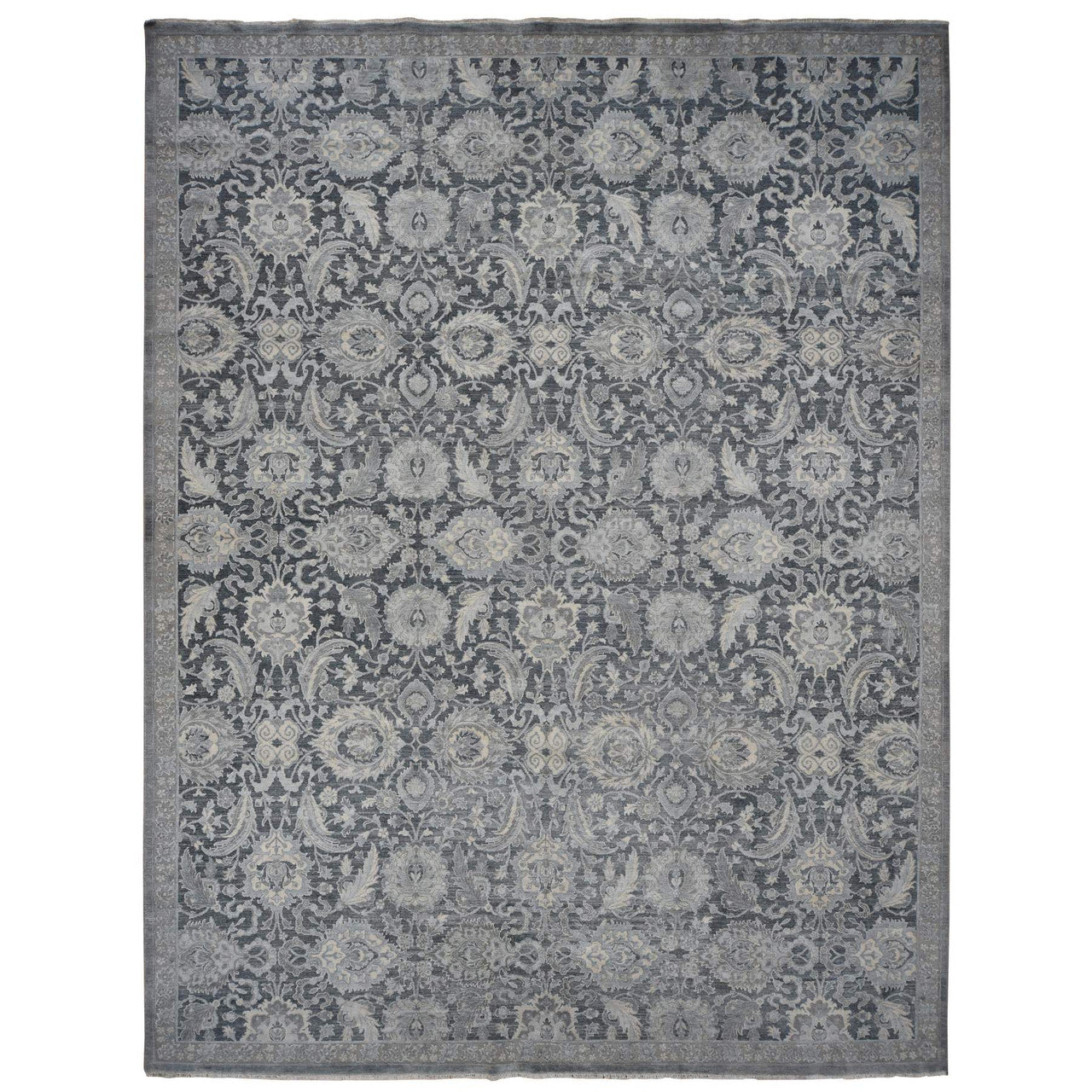 Gray 12'0" x 15'8" Oushak And Peshawar Hand knotted Wool/Silk Rug - Sku: O087953