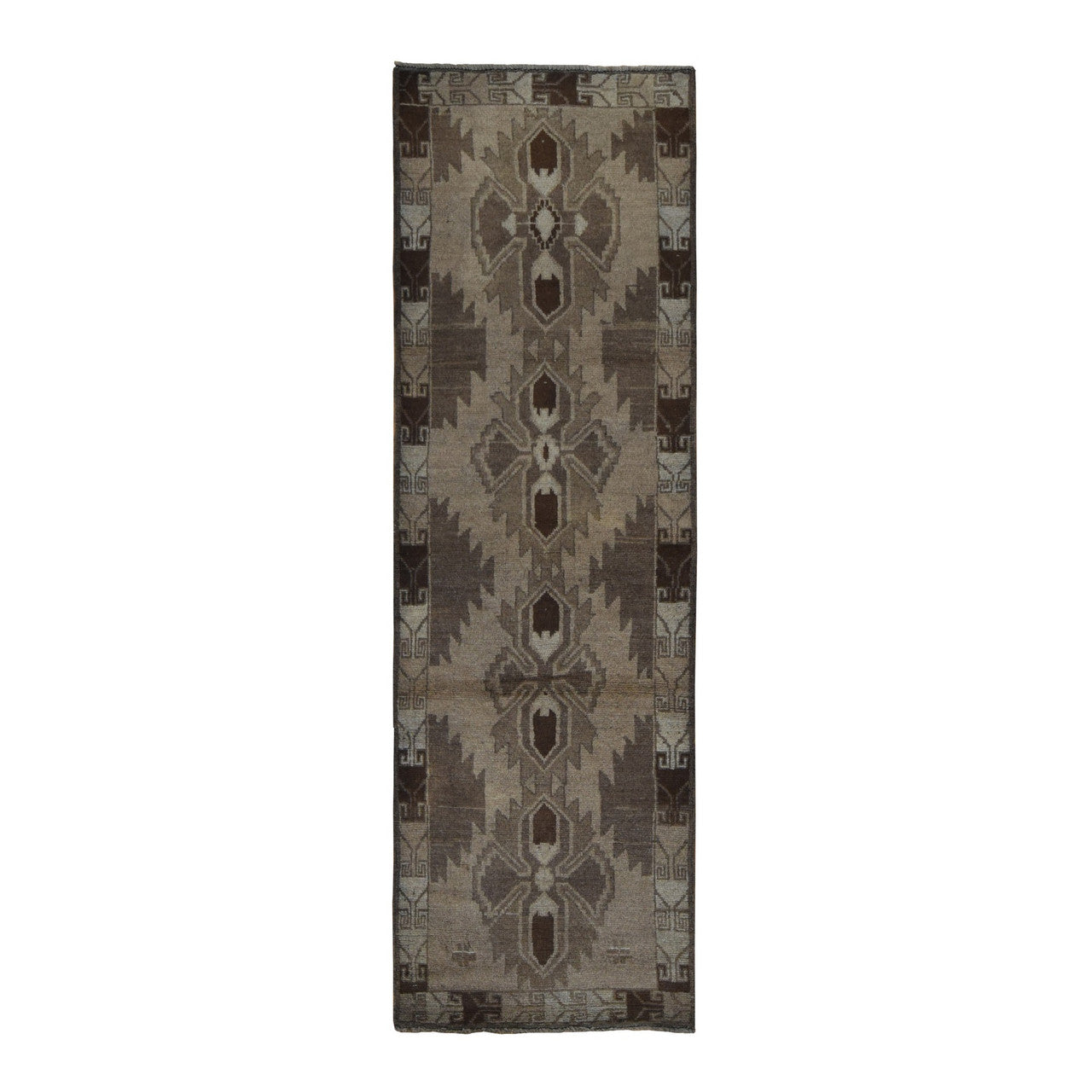 Brown 2'5" x 8'0" Tribal & Geometric Hand knotted Wool Rug - Sku: O087955