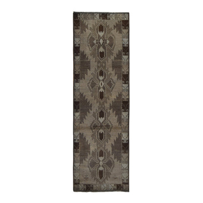 Tribal & Geometric Wool Hand Knotted Rug Brown No Border 2.5X8.0 -O087955