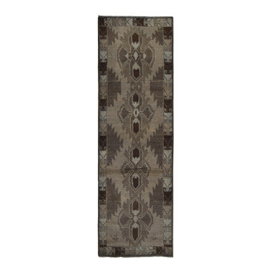 Tribal & Geometric Wool Hand Knotted Rug Brown No Border 2.5X8.0 -O087955