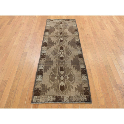 Tribal & Geometric Wool Hand Knotted Rug Brown No Border 2.5X8.0 -O087955
