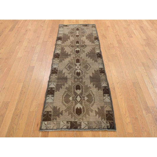 Tribal & Geometric Wool Hand Knotted Rug Brown No Border 2.5X8.0 -O087955
