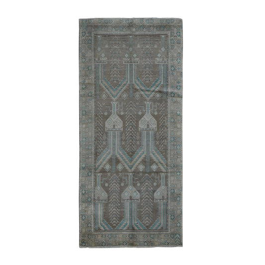 Tribal & Geometric Wool Hand Knotted Rug Grey Gray 4.1X9.2 -O087961