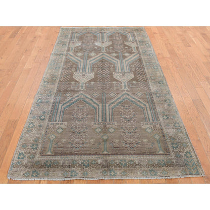 Tribal & Geometric Wool Hand Knotted Rug Grey Gray 4.1X9.2 -O087961