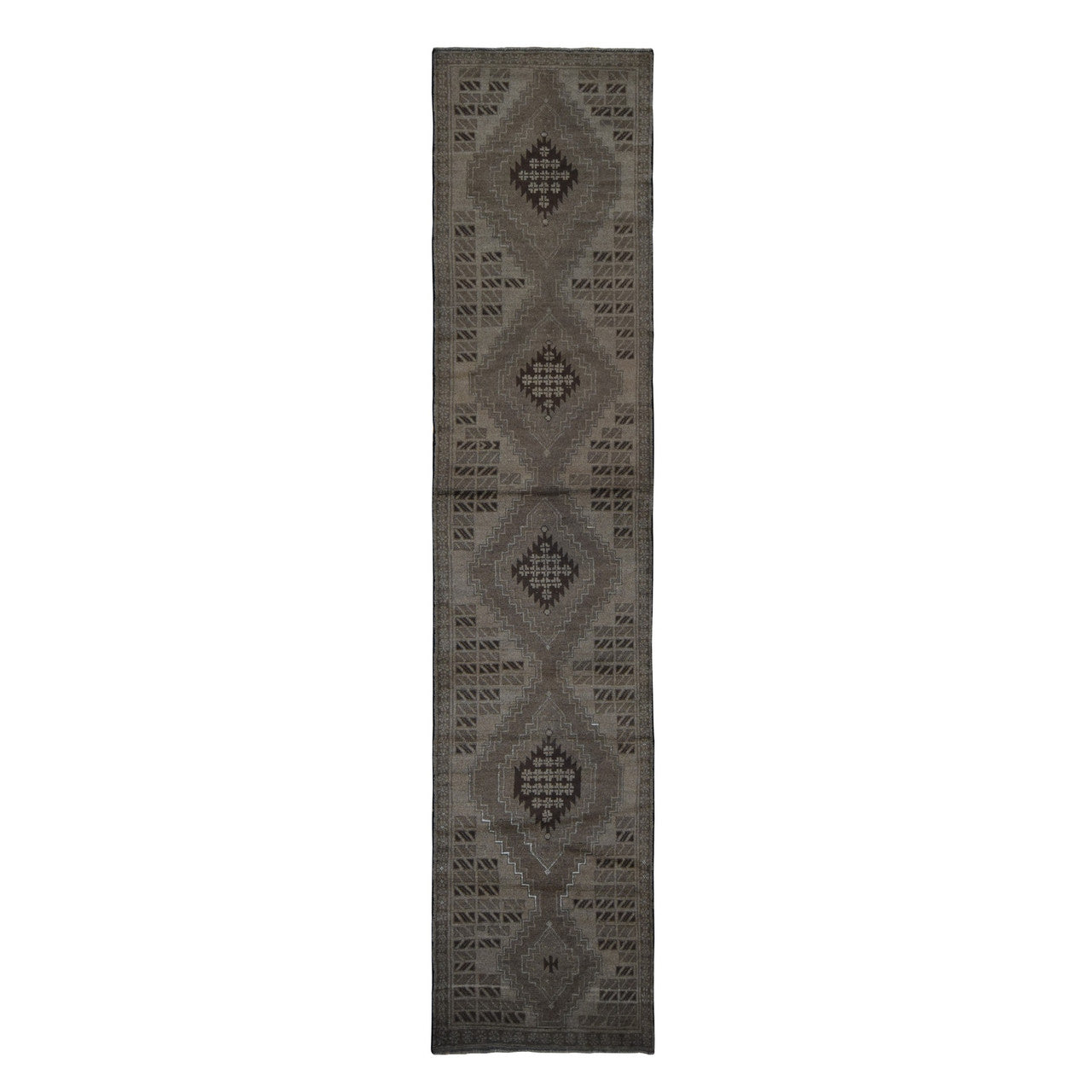 Brown 2'9" x 12'8" Tribal & Geometric Hand knotted Wool Rug - Sku: O087963