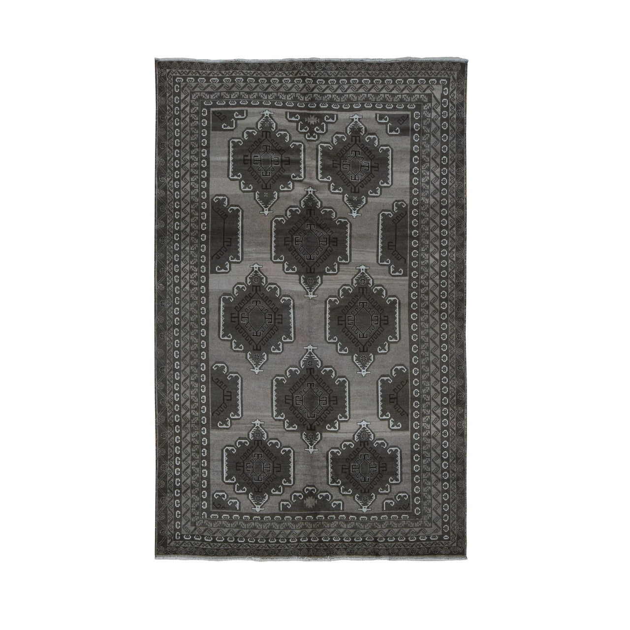 Gray 6'3" x 9'10" Tribal & Geometric Hand knotted Wool Rug - Sku: O087964