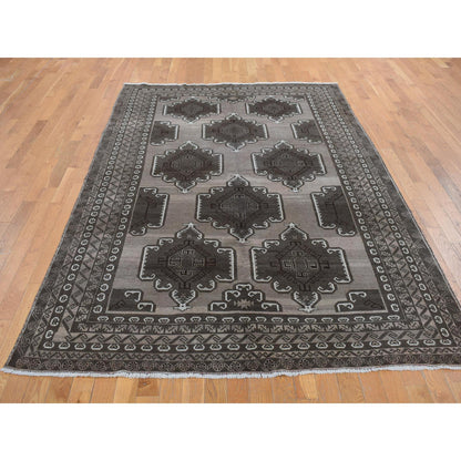Tribal & Geometric Wool Hand Knotted Rug Grey Gray 6.3X9.10 -O087964