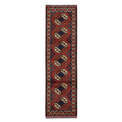 Tribal & Geometric Wool Hand Knotted Rug Red Red 2.10X9.9 -O087969