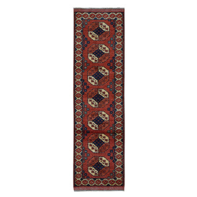 Tribal & Geometric Wool Hand Knotted Rug Red Red 2.10X9.9 -O087969