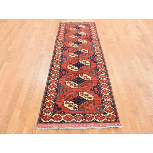 Tribal & Geometric Wool Hand Knotted Rug Red Red 2.10X9.9 -O087969