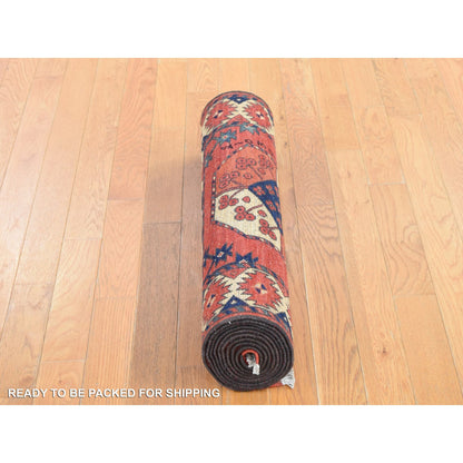 Tribal & Geometric Wool Hand Knotted Rug Red Red 2.10X9.9 -O087969